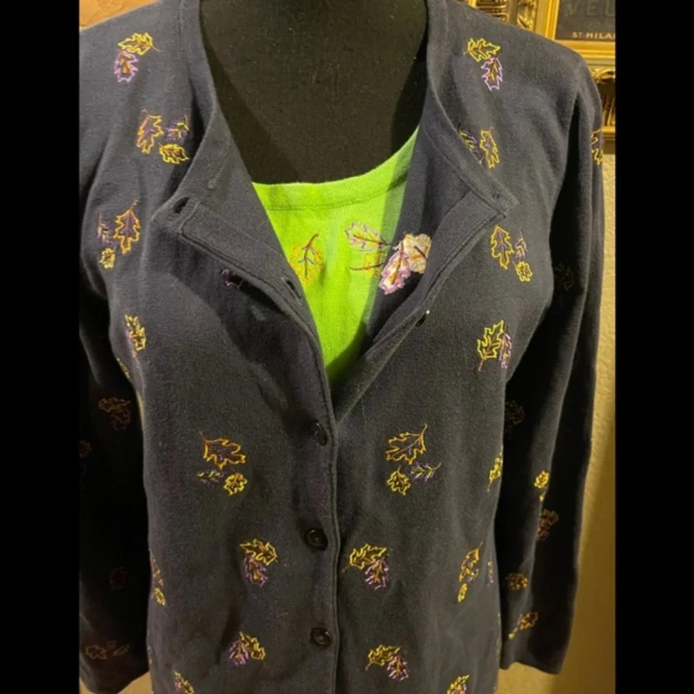 Vintage Quaker Factory Fall Leaves Embroidered Cardigan, XS - Picture 2 of 5